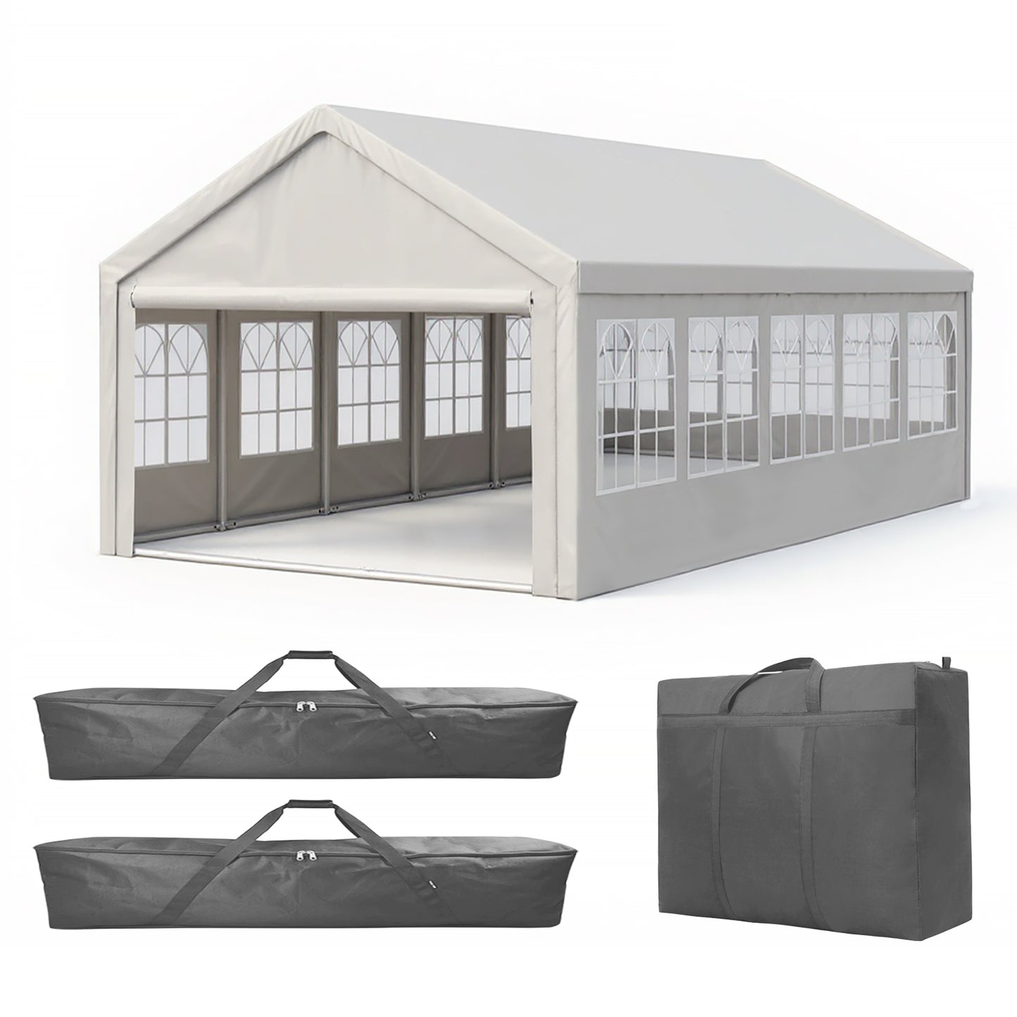 16'x32' Carport Car Canopy Party Tent with 3 Storage Bags & Removable Sidewalls, Outdoor Gazebo with 4 Ground Tubes, Commercial Tents for Parties Wedding BBQ with 3 Carry Bags