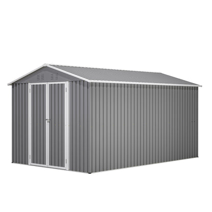 8 x 12 FT Outdoor Storage Shed, Large Metal Tool Storage with Aluminium Frame and Lockable Doors, Storage for Backyard Garden Patio Lawn, Grey
