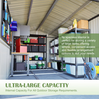 8 x 12 FT Outdoor Storage Shed, Large Metal Tool Storage with Aluminium Frame and Lockable Doors, Storage for Backyard Garden Patio Lawn, Grey