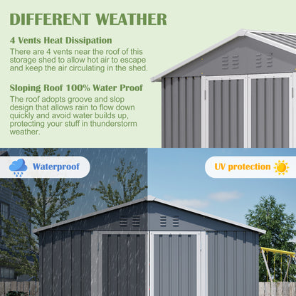 8 x 12 FT Outdoor Storage Shed, Large Metal Tool Storage with Aluminium Frame and Lockable Doors, Storage for Backyard Garden Patio Lawn, Grey
