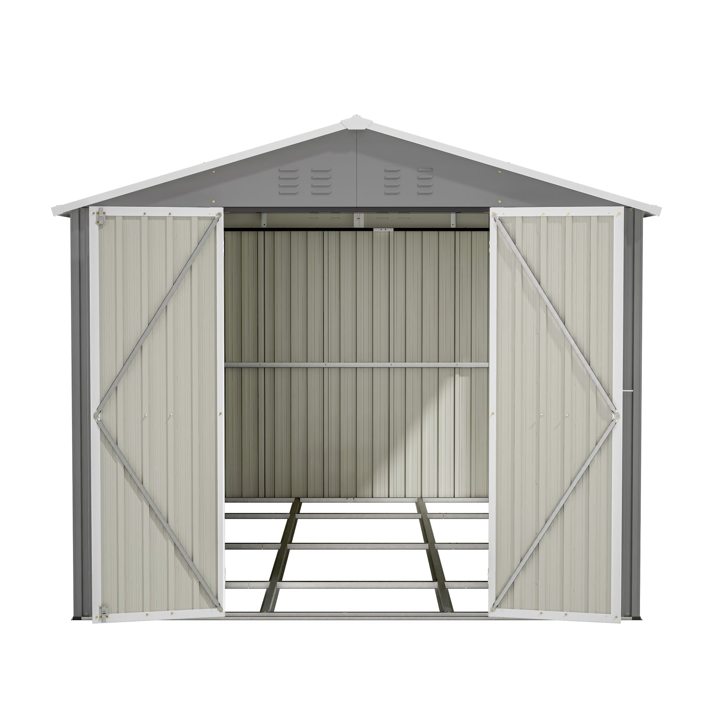 8 x 12 FT Outdoor Storage Shed, Large Metal Tool Storage with Aluminium Frame and Lockable Doors, Storage for Backyard Garden Patio Lawn, Grey