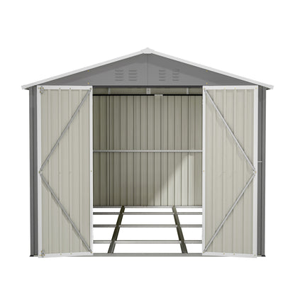 8 x 12 FT Outdoor Storage Shed, Large Metal Tool Storage with Aluminium Frame and Lockable Doors, Storage for Backyard Garden Patio Lawn, Grey