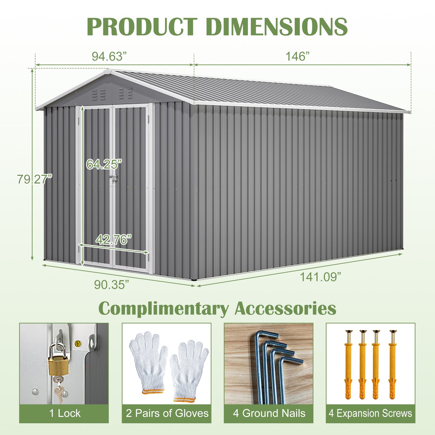 8 x 12 FT Outdoor Storage Shed, Large Metal Tool Storage with Aluminium Frame and Lockable Doors, Storage for Backyard Garden Patio Lawn, Grey