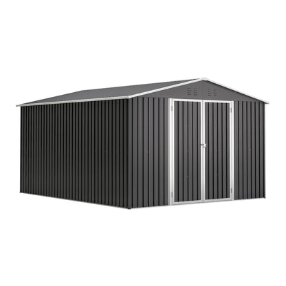 Outdoor Storage Shed 10x12 FT, Utility Metal Tool Storage with Lockable Doors and Updated Frame Structure, Large Metal Garden Shed for Backyard, Patio Lawn, Black