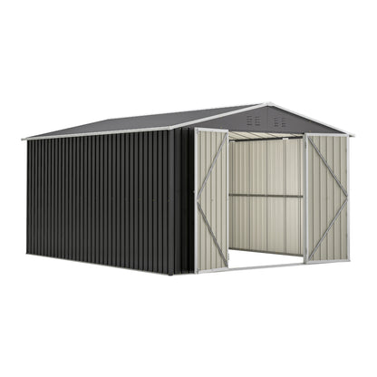 Outdoor Storage Shed 10x12 FT, Utility Metal Tool Storage with Lockable Doors and Updated Frame Structure, Large Metal Garden Shed for Backyard, Patio Lawn, Black