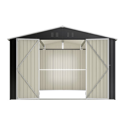 Outdoor Storage Shed 10x12 FT, Utility Metal Tool Storage with Lockable Doors and Updated Frame Structure, Large Metal Garden Shed for Backyard, Patio Lawn, Black
