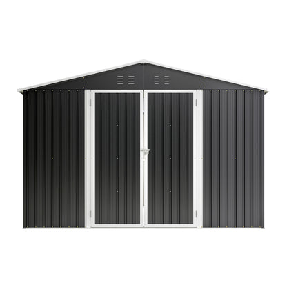 Outdoor Storage Shed 10x12 FT, Utility Metal Tool Storage with Lockable Doors and Updated Frame Structure, Large Metal Garden Shed for Backyard, Patio Lawn, Black