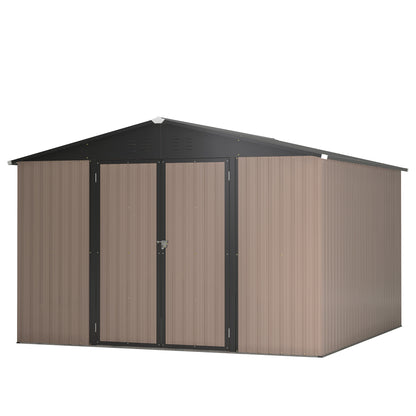 10' x 10' Metal Storage Shed for Ourdoor, Steel Yard Shed with Design of Lockable Doors, Utility and Tool Storage for Garden, Backyard, Patio, Outside use
