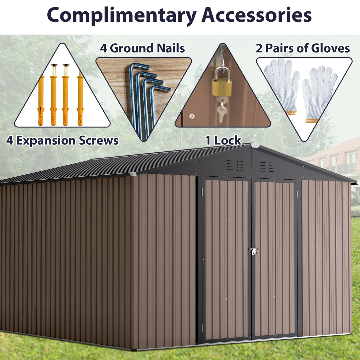 10' x 10' Metal Storage Shed for Ourdoor, Steel Yard Shed with Design of Lockable Doors, Utility and Tool Storage for Garden, Backyard, Patio, Outside use