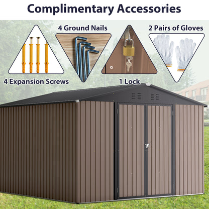 10' x 10' Metal Storage Shed for Ourdoor, Steel Yard Shed with Design of Lockable Doors, Utility and Tool Storage for Garden, Backyard, Patio, Outside use