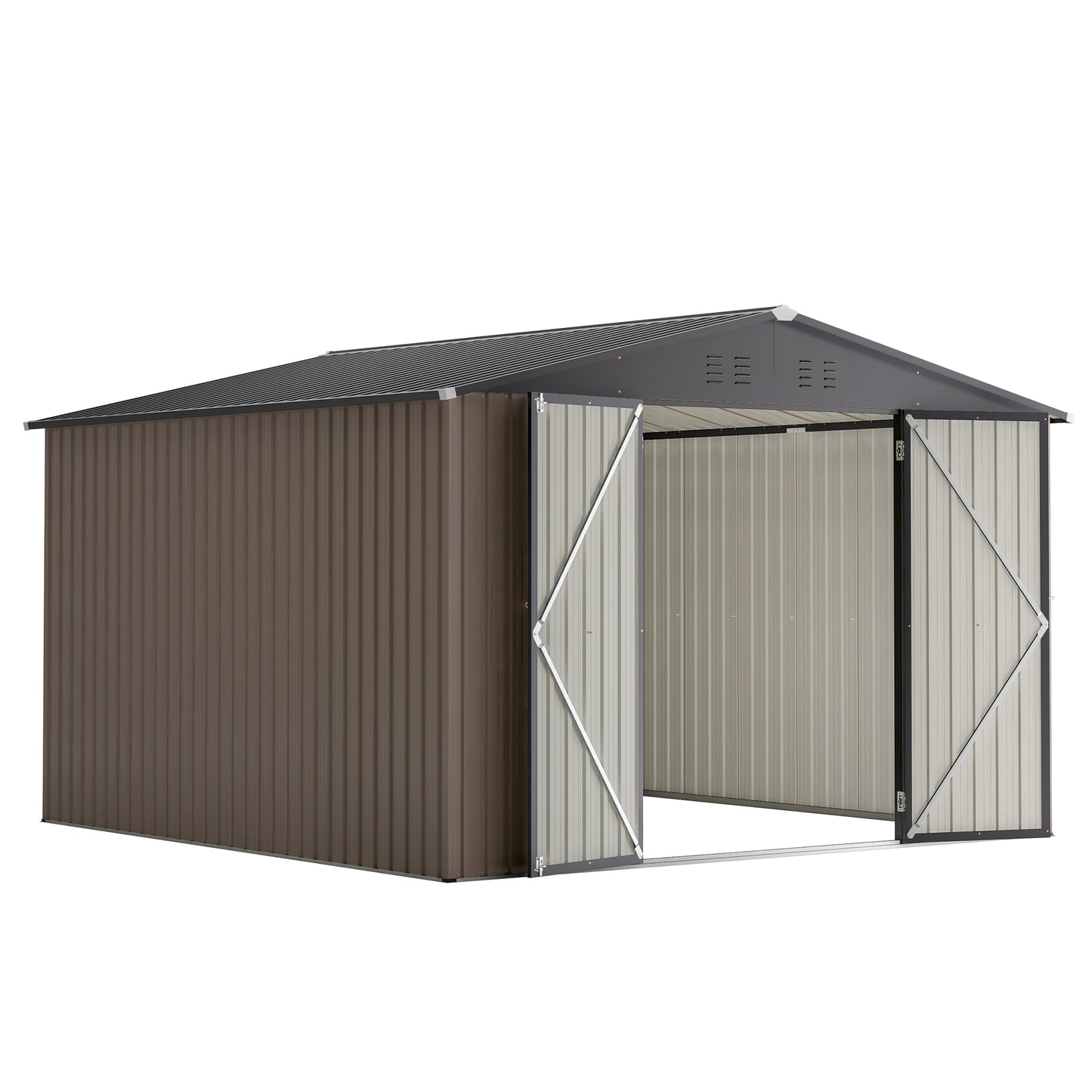 10' x 10' Metal Storage Shed for Ourdoor, Steel Yard Shed with Design of Lockable Doors, Utility and Tool Storage for Garden, Backyard, Patio, Outside use