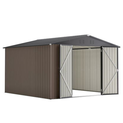 10' x 10' Metal Storage Shed for Ourdoor, Steel Yard Shed with Design of Lockable Doors, Utility and Tool Storage for Garden, Backyard, Patio, Outside use