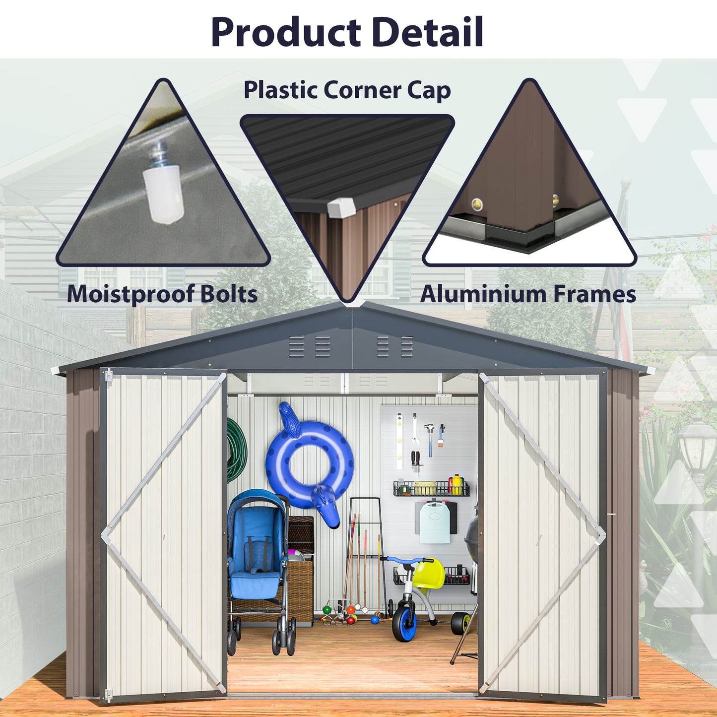 10' x 10' Metal Storage Shed for Ourdoor, Steel Yard Shed with Design of Lockable Doors, Utility and Tool Storage for Garden, Backyard, Patio, Outside use