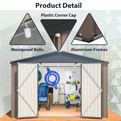 10' x 10' Metal Storage Shed for Ourdoor, Steel Yard Shed with Design of Lockable Doors, Utility and Tool Storage for Garden, Backyard, Patio, Outside use