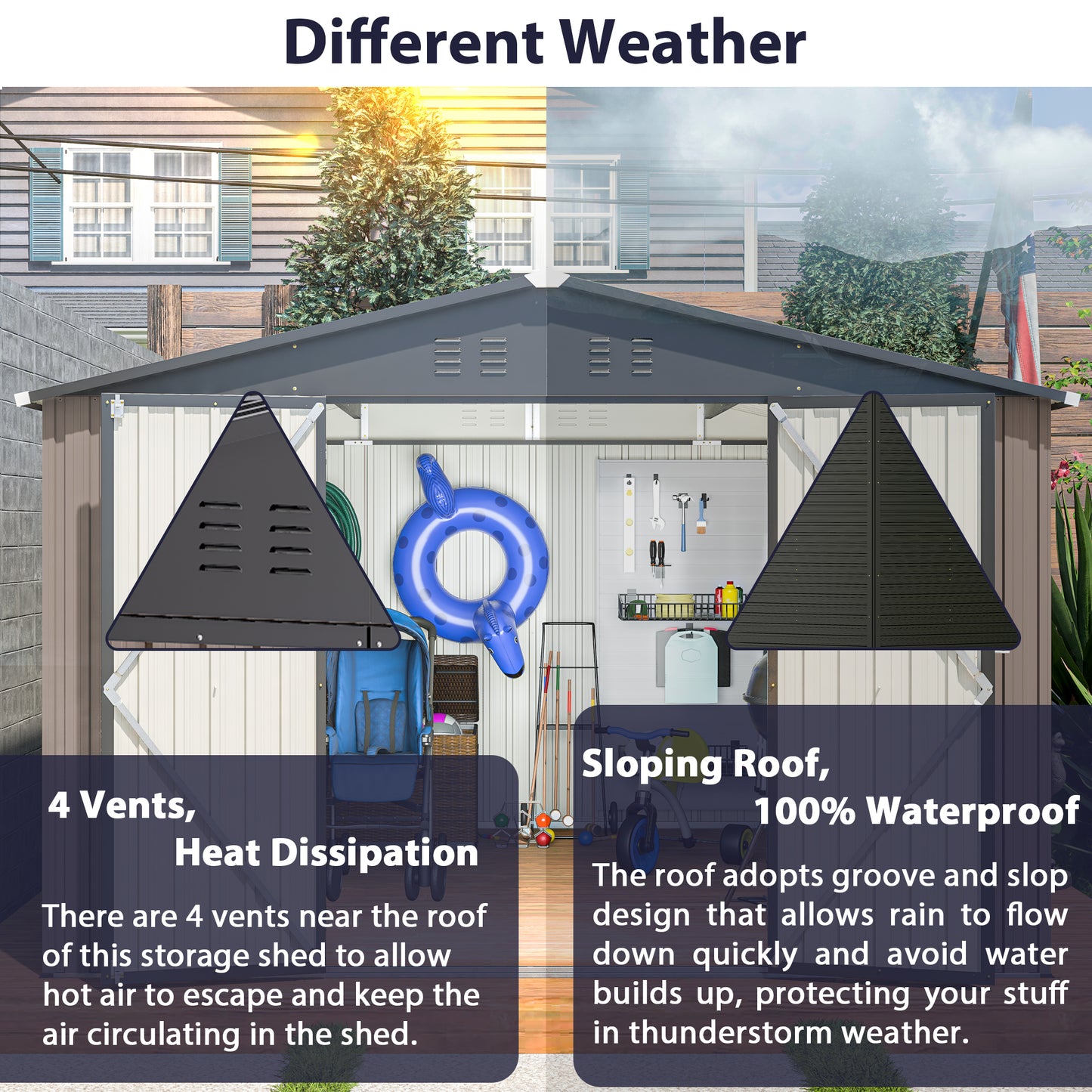 10' x 10' Metal Storage Shed for Ourdoor, Steel Yard Shed with Design of Lockable Doors, Utility and Tool Storage for Garden, Backyard, Patio, Outside use