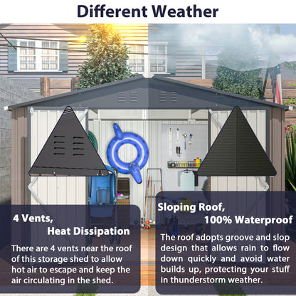 10' x 10' Metal Storage Shed for Ourdoor, Steel Yard Shed with Design of Lockable Doors, Utility and Tool Storage for Garden, Backyard, Patio, Outside use