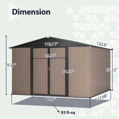 10' x 10' Metal Storage Shed for Ourdoor, Steel Yard Shed with Design of Lockable Doors, Utility and Tool Storage for Garden, Backyard, Patio, Outside use