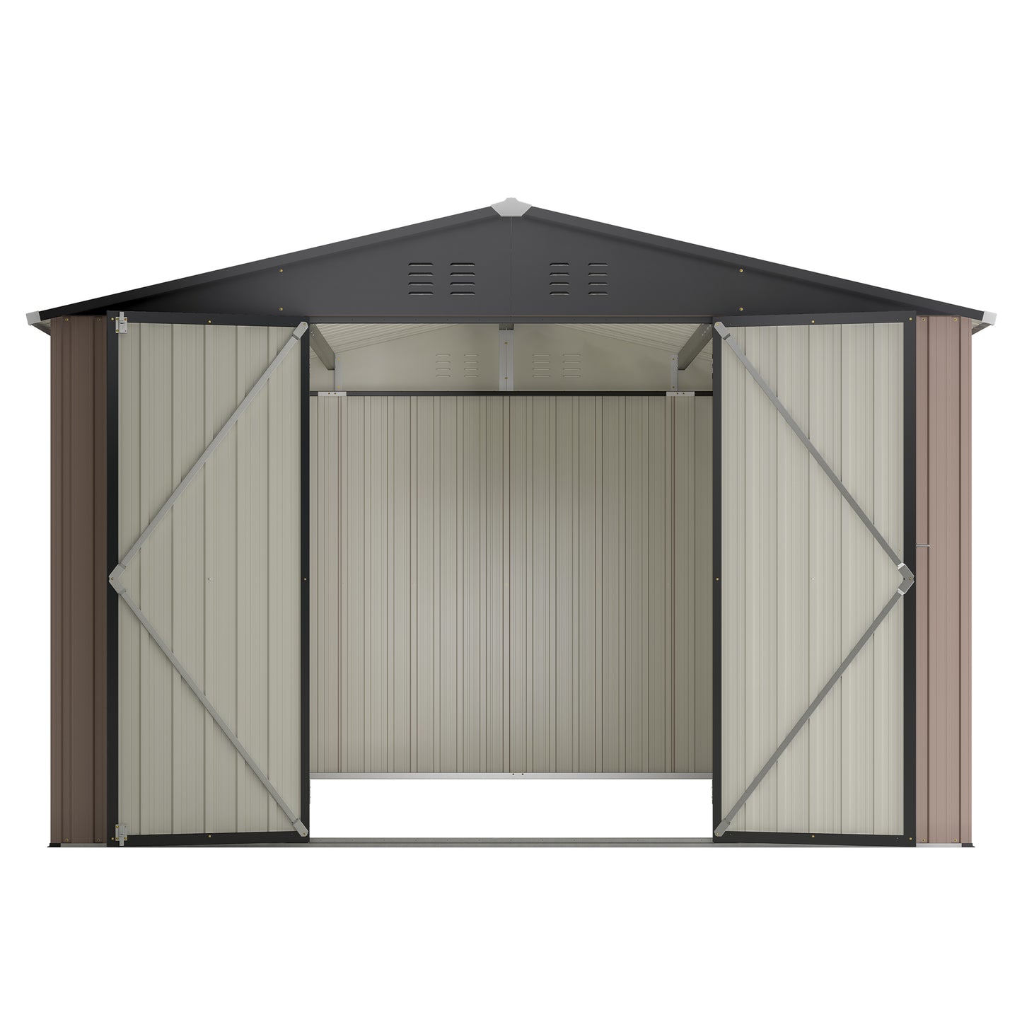 10' x 10' Metal Storage Shed for Ourdoor, Steel Yard Shed with Design of Lockable Doors, Utility and Tool Storage for Garden, Backyard, Patio, Outside use
