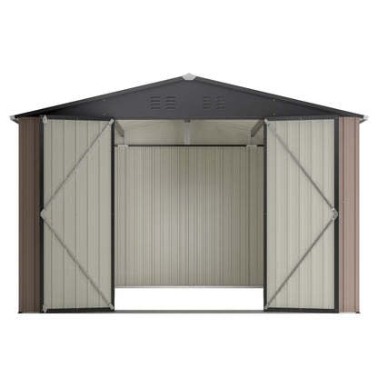 10' x 10' Metal Storage Shed for Ourdoor, Steel Yard Shed with Design of Lockable Doors, Utility and Tool Storage for Garden, Backyard, Patio, Outside use
