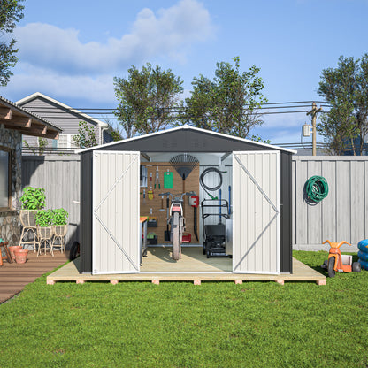 Outdoor Storage Shed 10x12 FT, Utility Metal Tool Storage with Lockable Doors and Updated Frame Structure, Large Metal Garden Shed for Backyard, Patio Lawn, Black