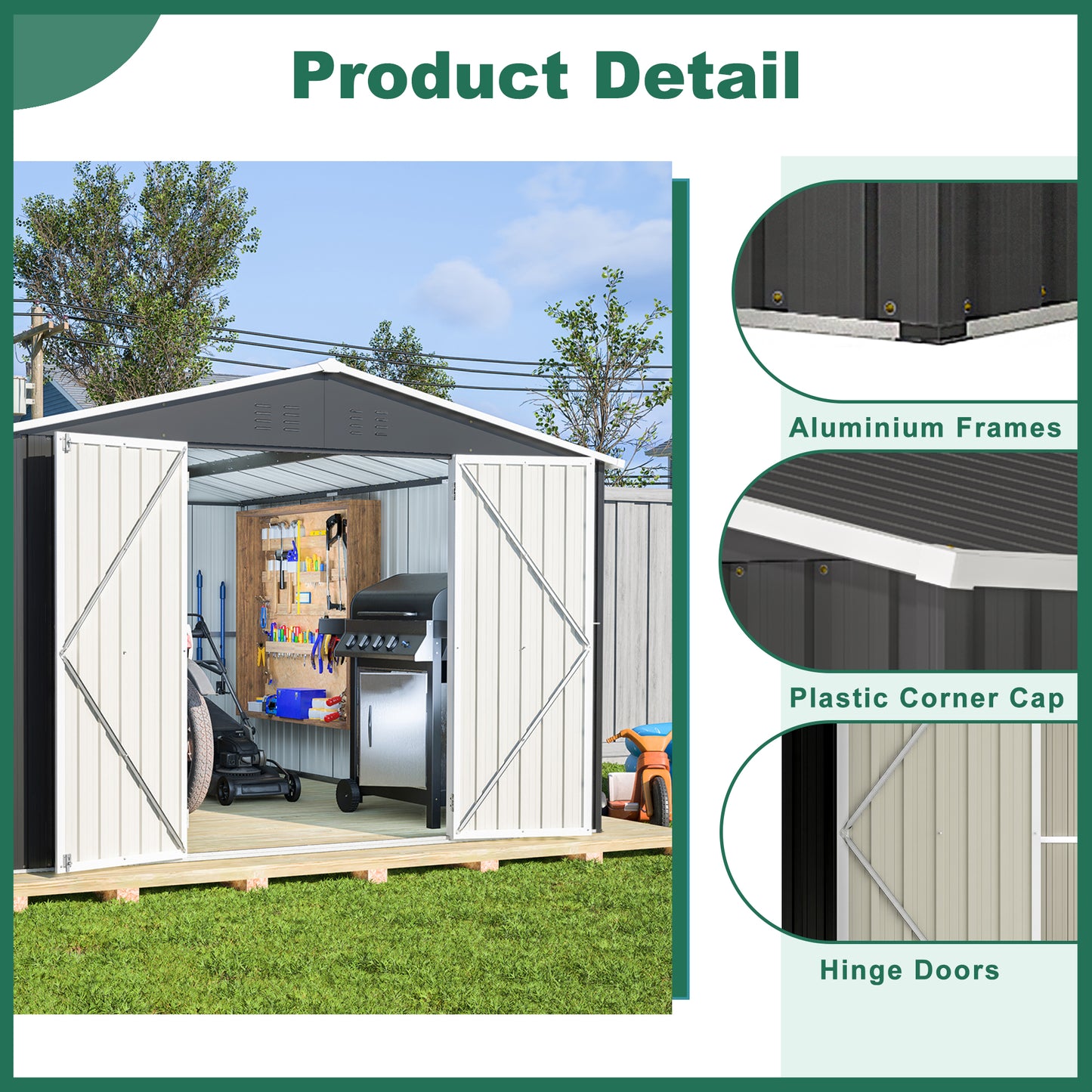 Outdoor Storage Shed 10x12 FT, Utility Metal Tool Storage with Lockable Doors and Updated Frame Structure, Large Metal Garden Shed for Backyard, Patio Lawn, Black