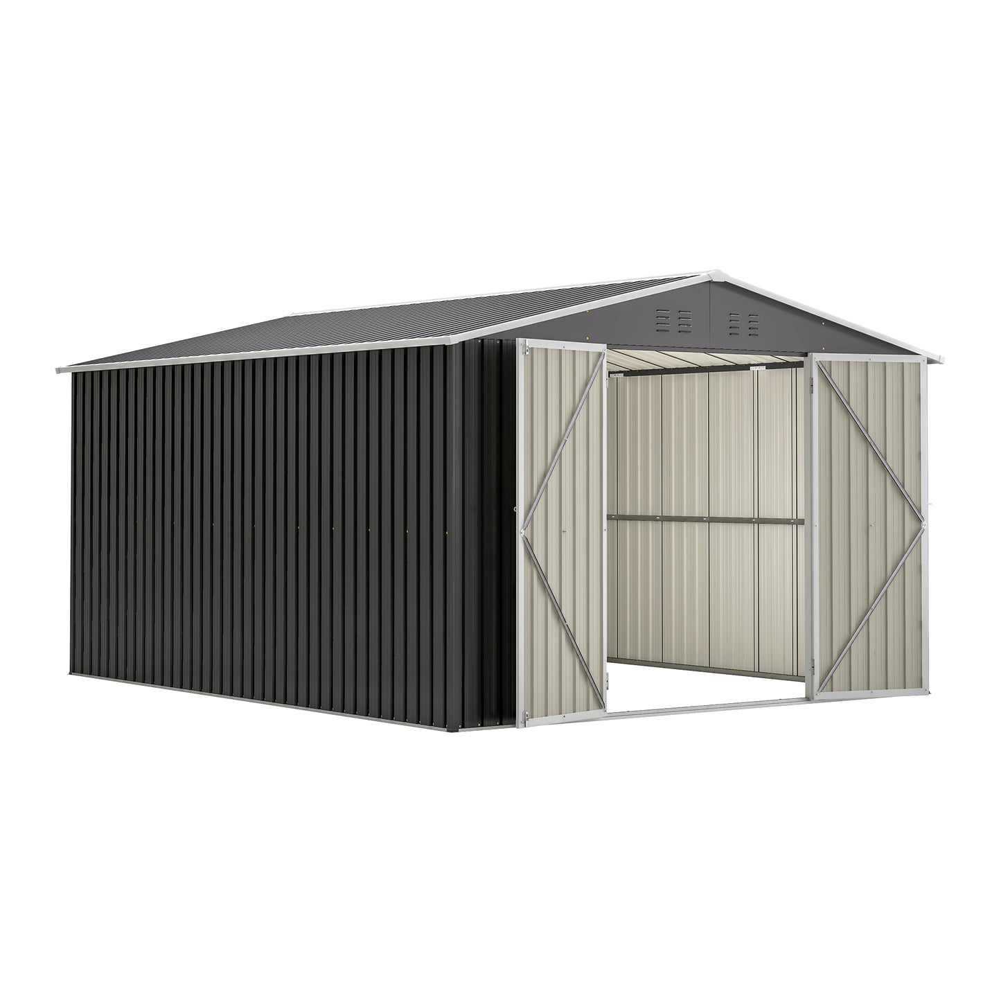 Outdoor Storage Shed 10x12 FT, Utility Metal Tool Storage with Lockable Doors and Updated Frame Structure, Large Metal Garden Shed for Backyard, Patio Lawn, Black