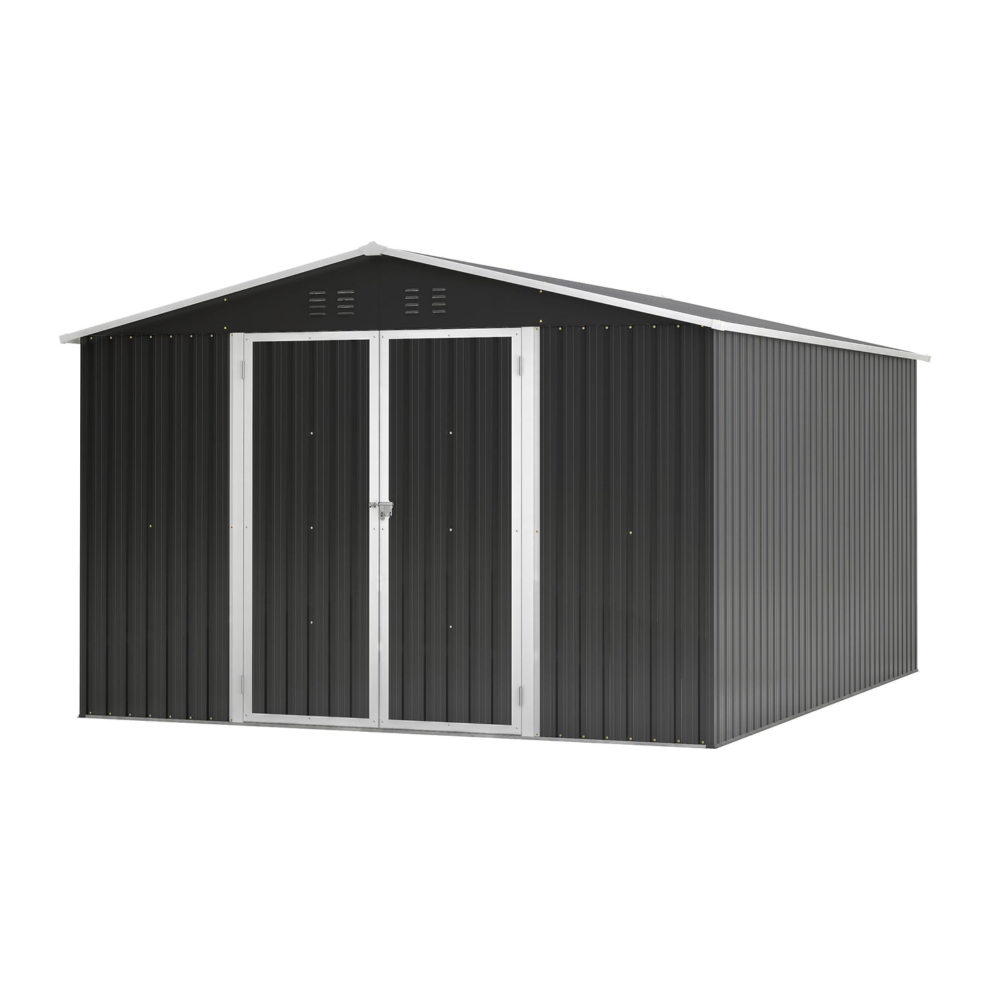Outdoor Storage Shed 10x12 FT, Utility Metal Tool Storage with Lockable Doors and Updated Frame Structure, Large Metal Garden Shed for Backyard, Patio Lawn, Black