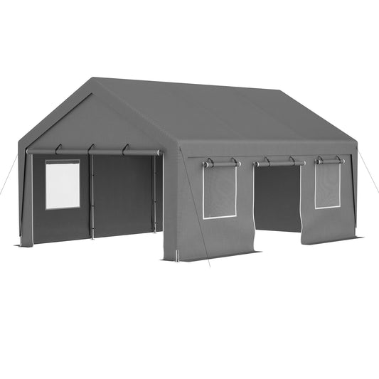 13'x20' Canopy with 2 Roll-Up Doors, Waterproof Party Tent, Carport & Storage Shelter for Outdoor, Car, Boat, Garden Party, Gathering, Galvanized Frame