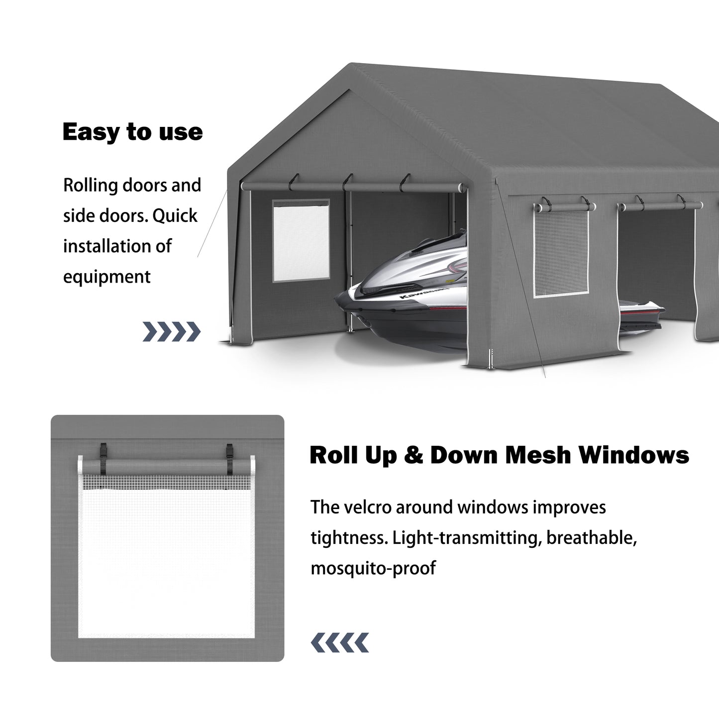 13'x20' Canopy with 2 Roll-Up Doors, Waterproof Party Tent, Carport & Storage Shelter for Outdoor, Car, Boat, Garden Party, Gathering, Galvanized Frame