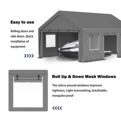 13'x20' Canopy with 2 Roll-Up Doors, Waterproof Party Tent, Carport & Storage Shelter for Outdoor, Car, Boat, Garden Party, Gathering, Galvanized Frame