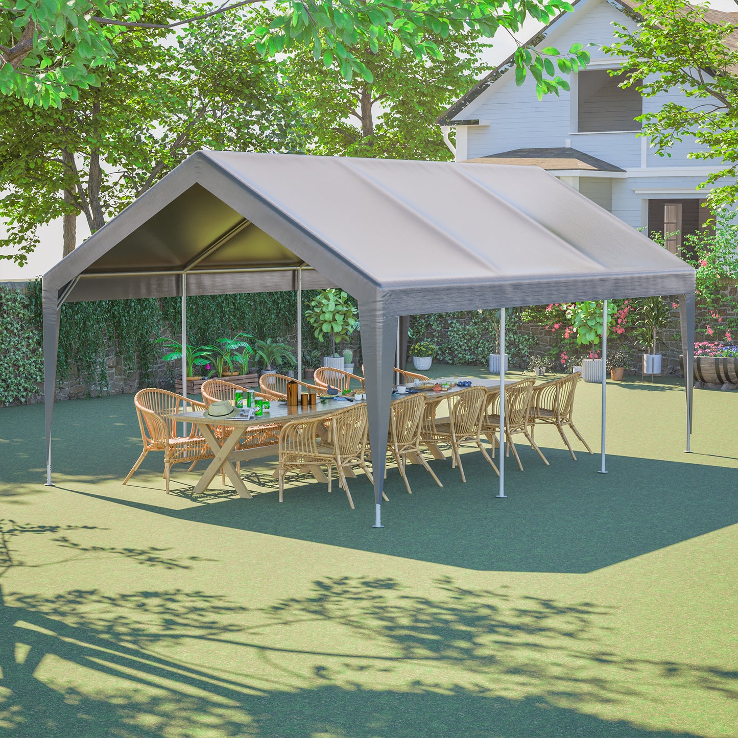 13'x20' Canopy with 2 Roll-Up Doors, Waterproof Party Tent, Carport & Storage Shelter for Outdoor, Car, Boat, Garden Party, Gathering, Galvanized Frame