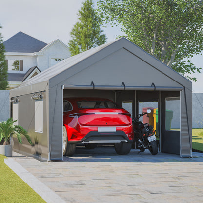 13'x20' Canopy with 2 Roll-Up Doors, Waterproof Party Tent, Carport & Storage Shelter for Outdoor, Car, Boat, Garden Party, Gathering, Galvanized Frame