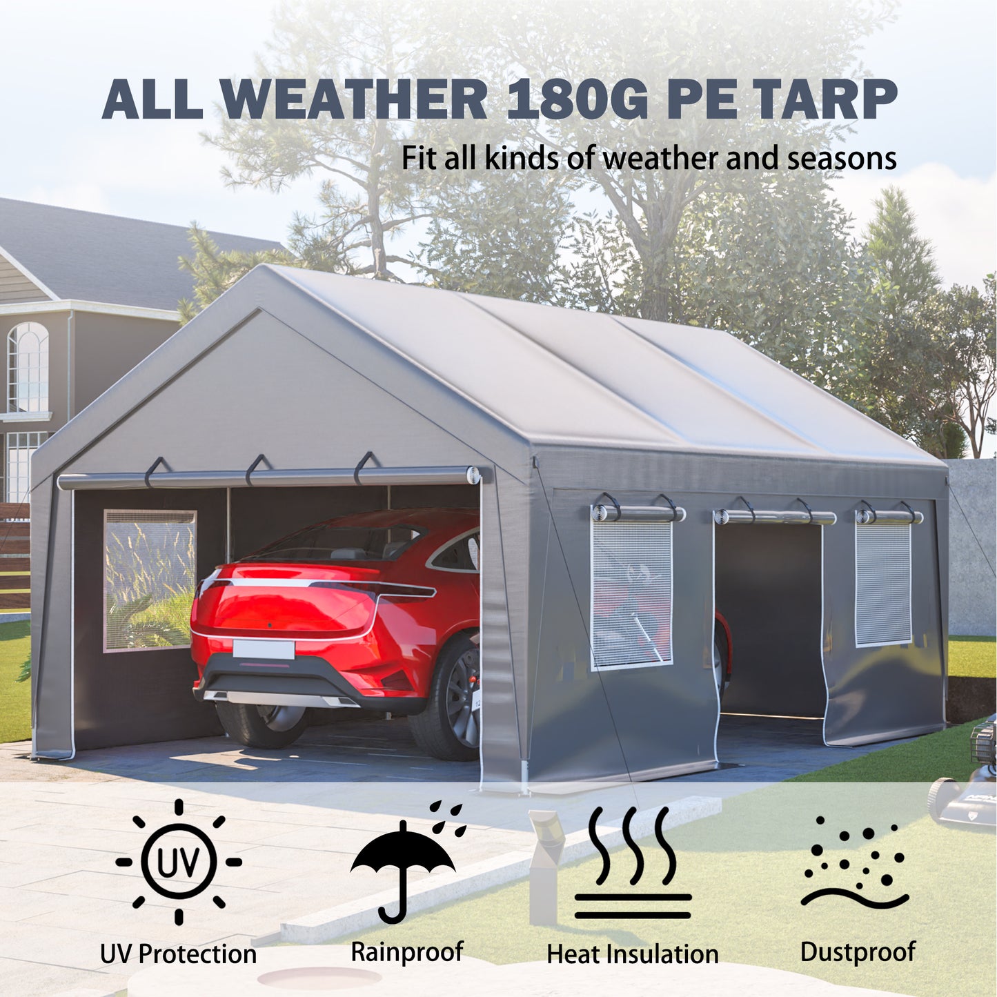 13'x20' Canopy with 2 Roll-Up Doors, Waterproof Party Tent, Carport & Storage Shelter for Outdoor, Car, Boat, Garden Party, Gathering, Galvanized Frame