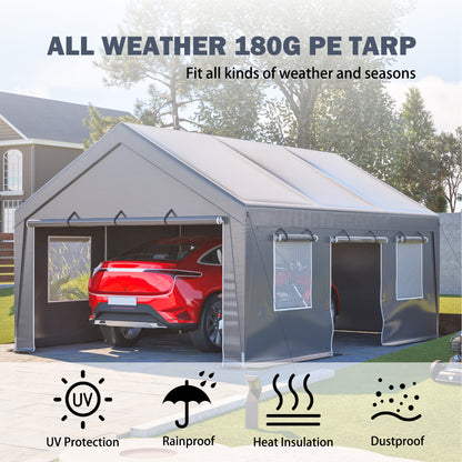 13'x20' Canopy with 2 Roll-Up Doors, Waterproof Party Tent, Carport & Storage Shelter for Outdoor, Car, Boat, Garden Party, Gathering, Galvanized Frame