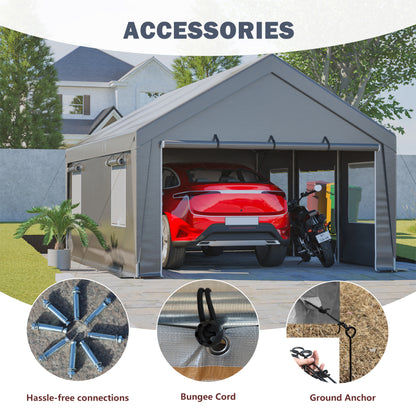13'x20' Canopy with 2 Roll-Up Doors, Waterproof Party Tent, Carport & Storage Shelter for Outdoor, Car, Boat, Garden Party, Gathering, Galvanized Frame