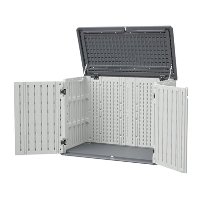 Horizontal Storage Shed Weather Resistance, Large Outdoor Storage Cabinet Lockable, Thick HDPE Plastic Storage Unit for Backyards, Patio, Garden(28 Cu.ft/Ivory ) White