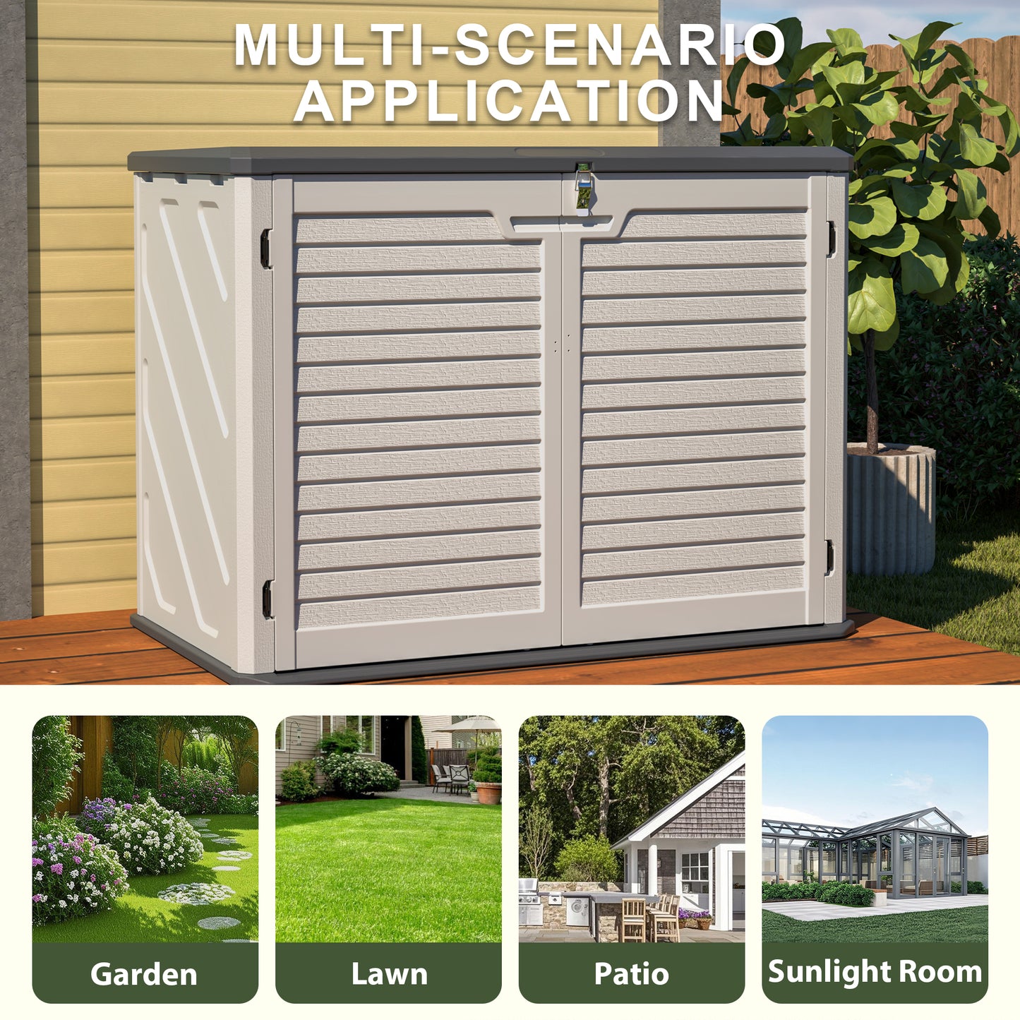 Horizontal Storage Shed Weather Resistance, Large Outdoor Storage Cabinet Lockable, Thick HDPE Plastic Storage Unit for Backyards, Patio, Garden(28 Cu.ft/Ivory ) White