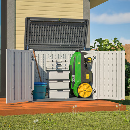 Horizontal Storage Shed Weather Resistance, Large Outdoor Storage Cabinet Lockable, Thick HDPE Plastic Storage Unit for Backyards, Patio, Garden(28 Cu.ft/Ivory ) White