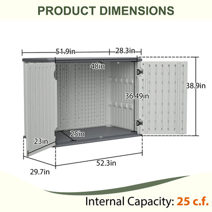 Horizontal Storage Shed Weather Resistance, Large Outdoor Storage Cabinet Lockable, Thick HDPE Plastic Storage Unit for Backyards, Patio, Garden(28 Cu.ft/Ivory ) White