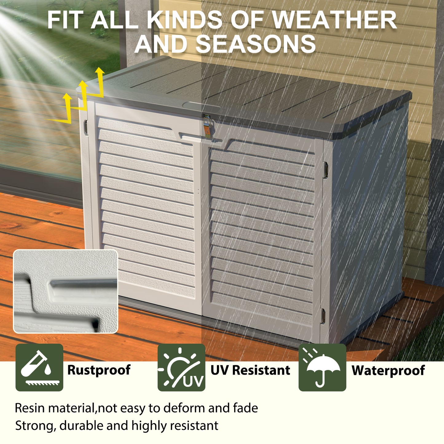 Horizontal Storage Shed Weather Resistance, Large Outdoor Storage Cabinet Lockable, Thick HDPE Plastic Storage Unit for Backyards, Patio, Garden(28 Cu.ft/Ivory ) White