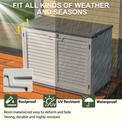 Horizontal Storage Shed Weather Resistance, Large Outdoor Storage Cabinet Lockable, Thick HDPE Plastic Storage Unit for Backyards, Patio, Garden(28 Cu.ft/Ivory ) White