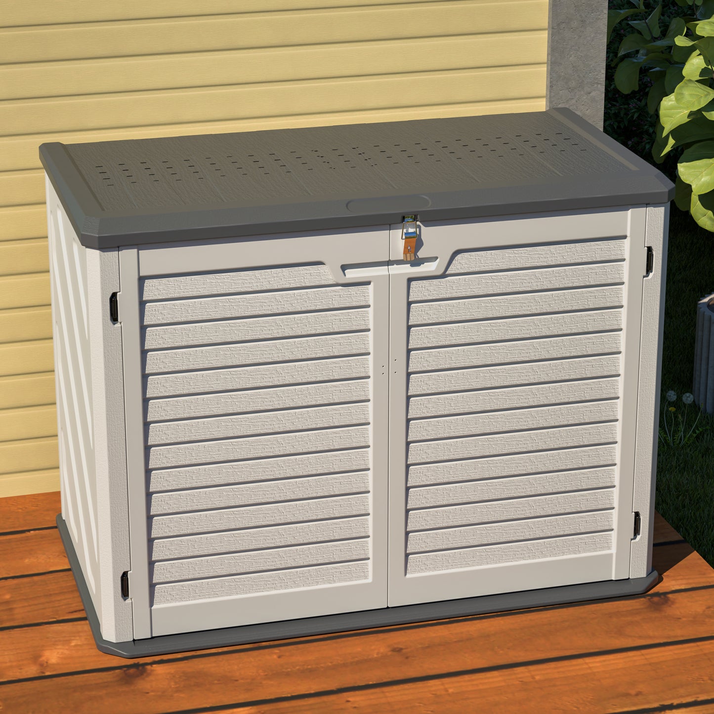 Horizontal Storage Shed Weather Resistance, Large Outdoor Storage Cabinet Lockable, Thick HDPE Plastic Storage Unit for Backyards, Patio, Garden(28 Cu.ft/Ivory ) White