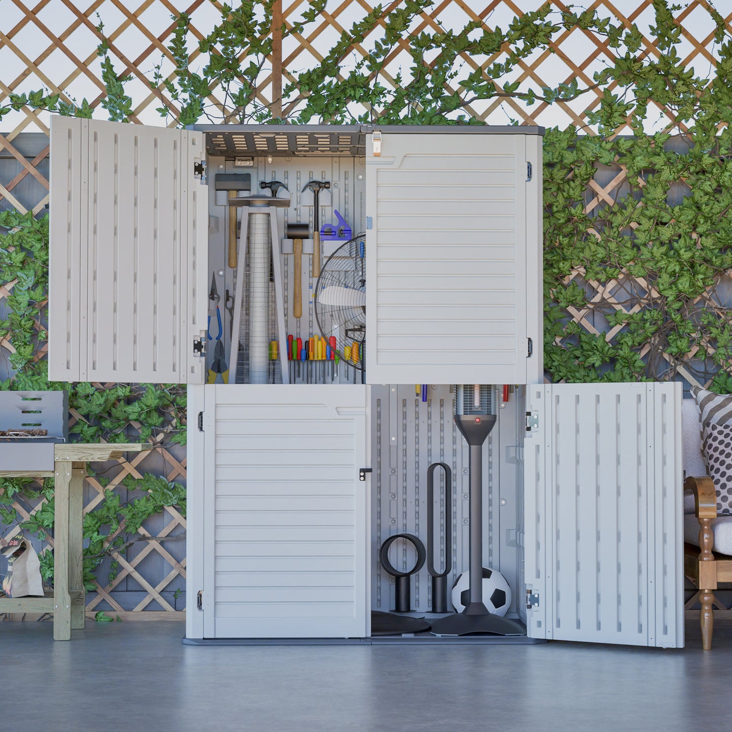 Rust Proof Resin Garden Equipment Storage - Weatherproof, Spacious, UV Resistant Material, Non-Partitioned