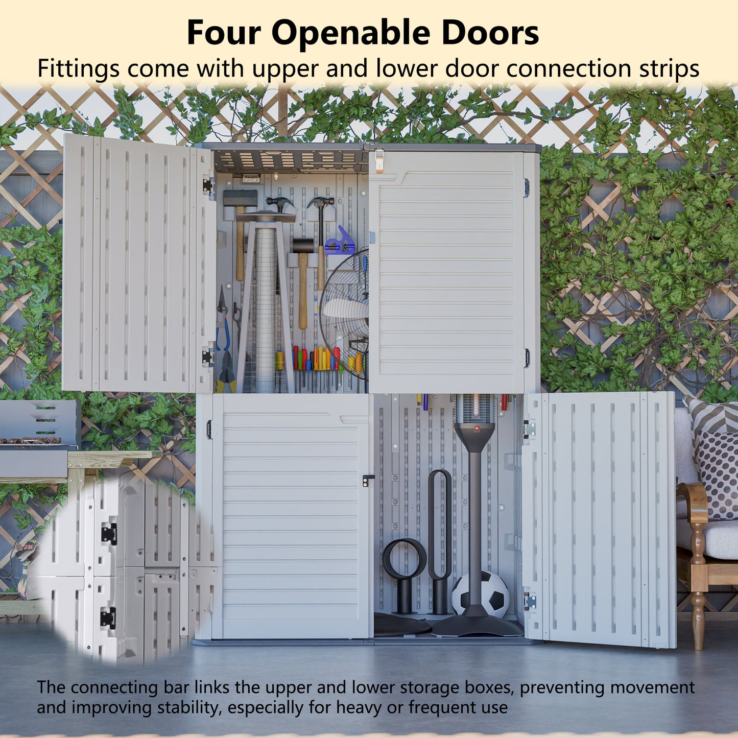 Rust Proof Resin Garden Equipment Storage - Weatherproof, Spacious, UV Resistant Material, Non-Partitioned