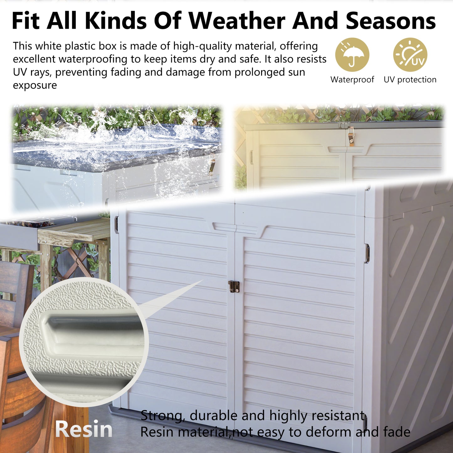 Rust Proof Resin Garden Equipment Storage - Weatherproof, Spacious, UV Resistant Material, Non-Partitioned