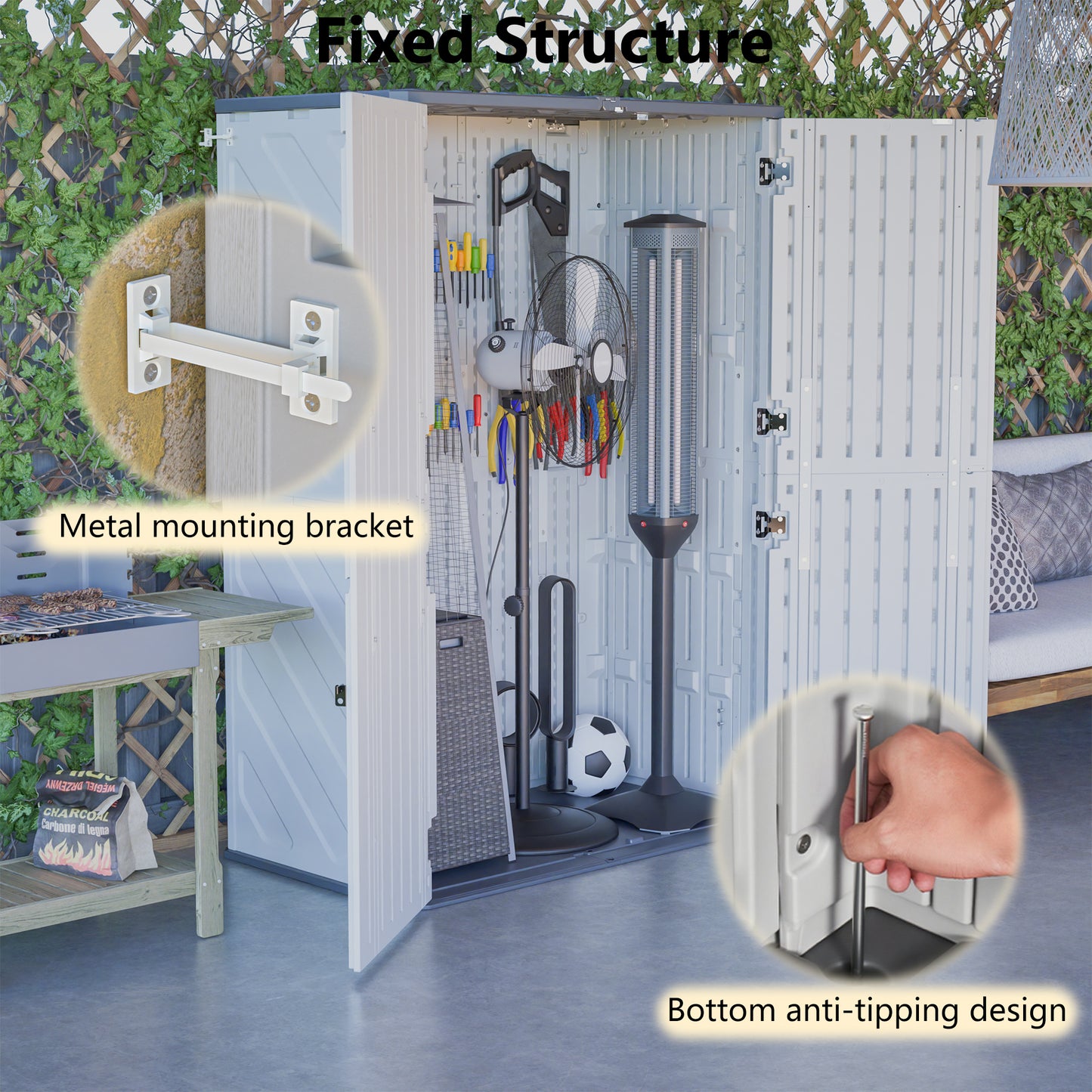 Rust Proof Resin Garden Equipment Storage - Weatherproof, Spacious, UV Resistant Material, Non-Partitioned