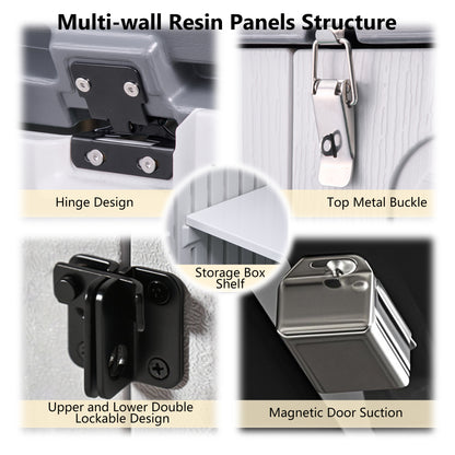 Rust Proof Resin Garden Equipment Storage with Partitions - Weatherproof, Spacious, UV Resistant Material