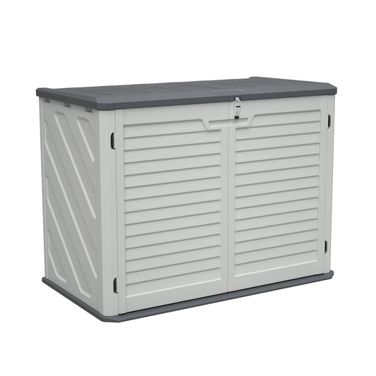 Horizontal Storage Shed with Removable Shelf, Large Lockable Outdoor Storage Cabinet, Weather-Resistant Plastic Storage Unit for Backyard, Patio, Garden – 28 Cu.ft, Ivory White