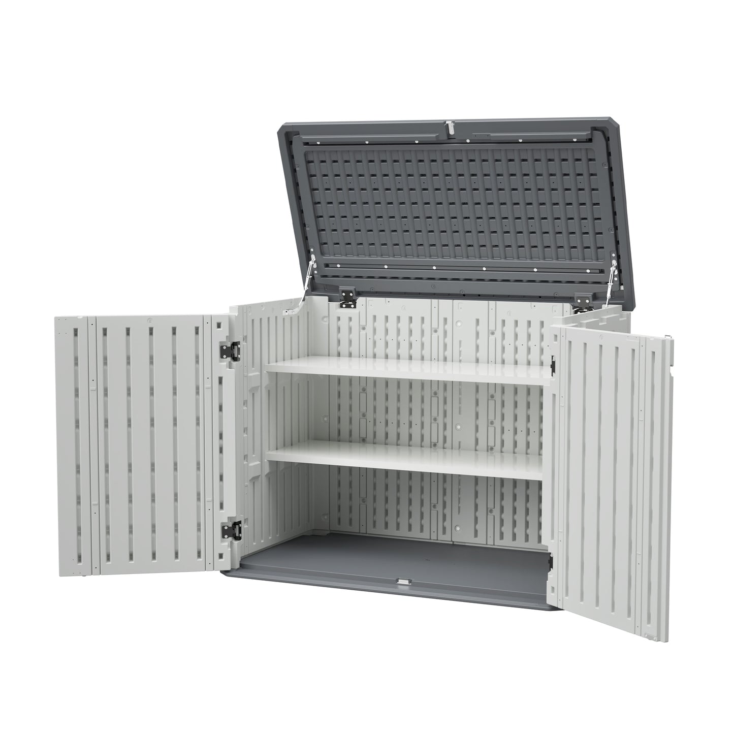 Horizontal Storage Shed with Removable Shelf, Large Lockable Outdoor Storage Cabinet, Weather-Resistant Plastic Storage Unit for Backyard, Patio, Garden – 28 Cu.ft, Ivory White