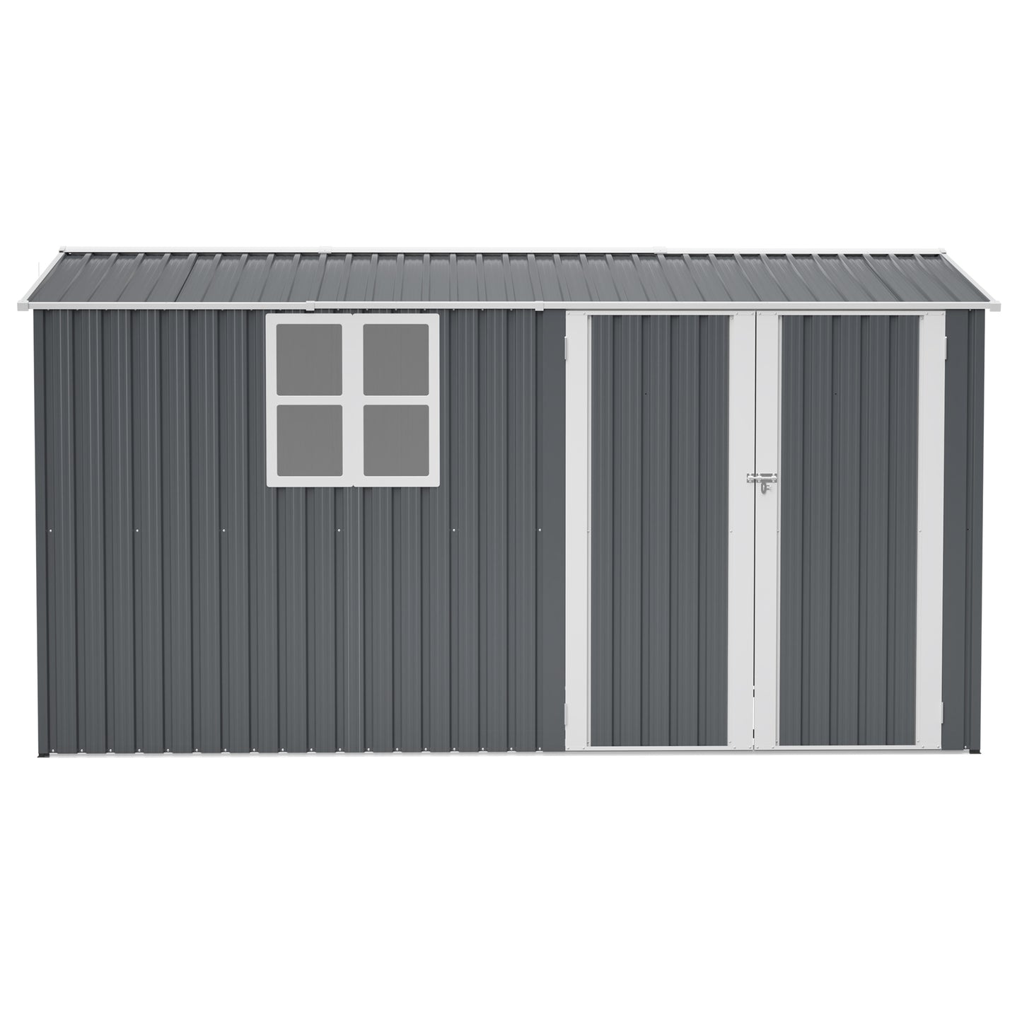 8x12 Ft Storage Shed Outdoor, XL Heavy-Duty Steel Building with Window – Features Hinged Gray Doors & 4 Air Vents for Backyard, Garden, Patio (Gray)